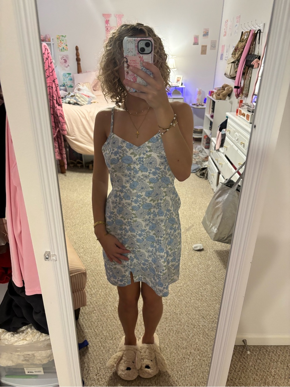 Hollister Light Blue and White Floral Slip Dress